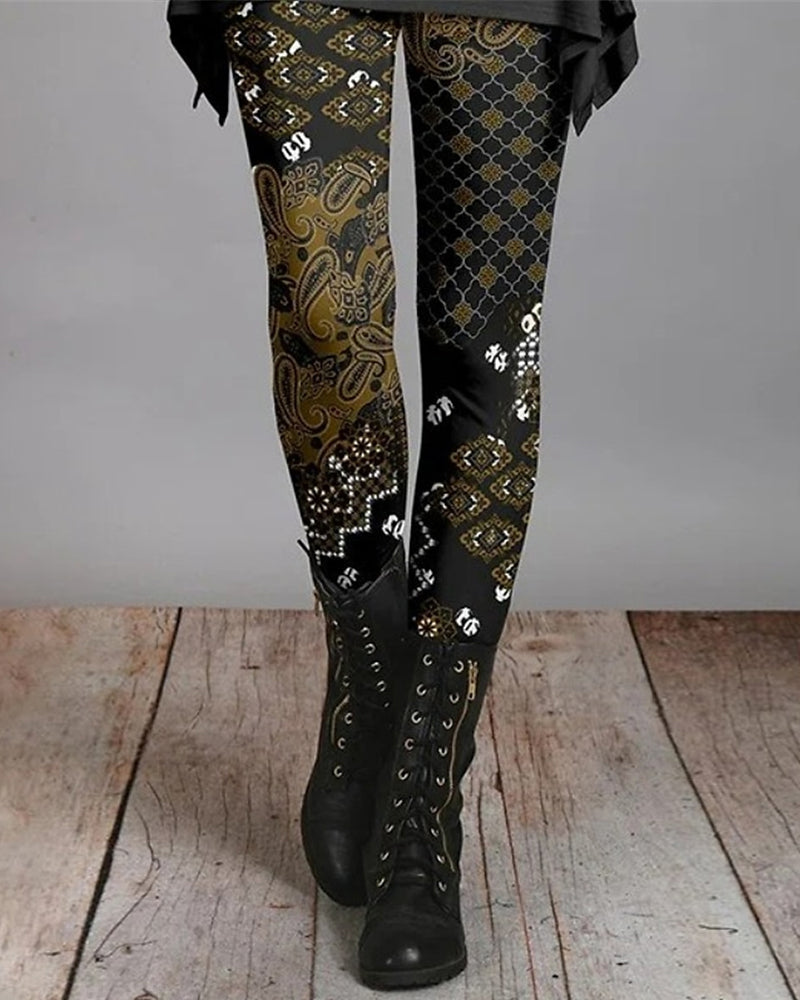 Leggings femme rétro ethnique. Motif original, confort optimal. Parfait pour les saisons printemps-automne.
