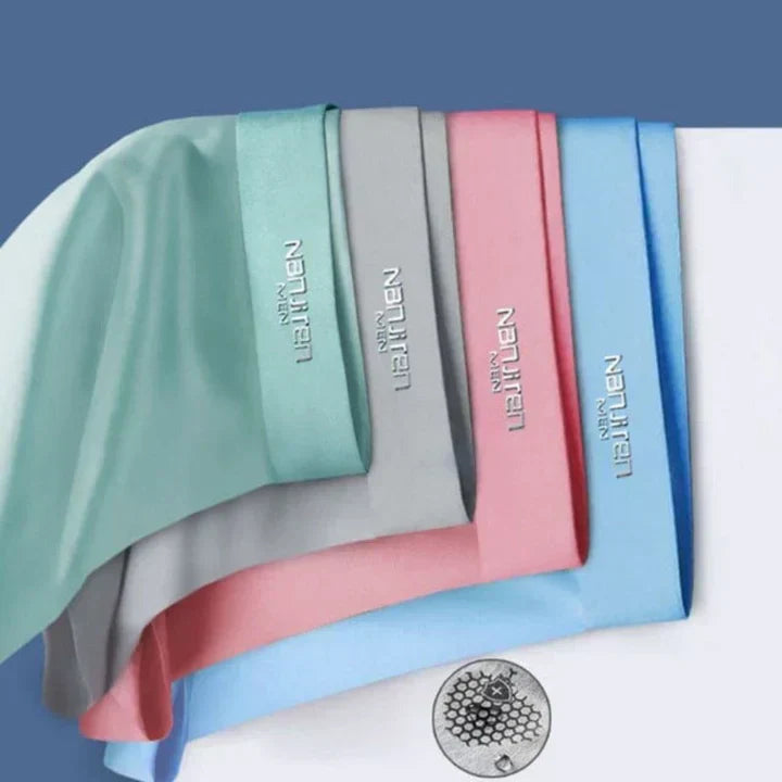 Lot de 4 boxers homme respirants, couleurs variées, ceinture souple et tissu doux pour confort optimal et fraîcheur.