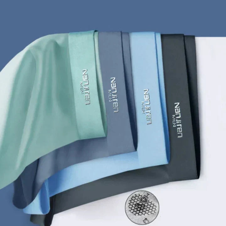 Lot de 4 boxers homme respirants, couleurs variées, ceinture souple et tissu doux pour confort optimal et fraîcheur.