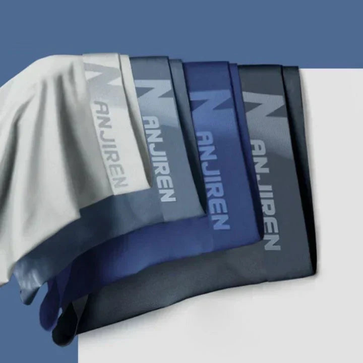 Lot de 4 boxers homme respirants, couleurs variées, ceinture souple et tissu doux pour confort optimal et fraîcheur.