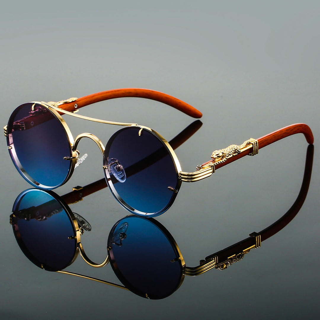 "Lunettes de soleil homme rétro ovales métalliques, protection UV, bleu foncé, élégantes et sophistiquées"
