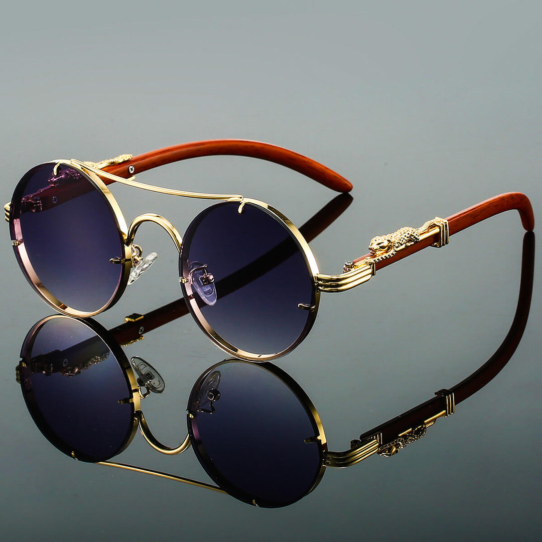 "Lunettes de soleil homme rétro ovales métalliques, protection UV, bleu foncé, élégantes et sophistiquées"