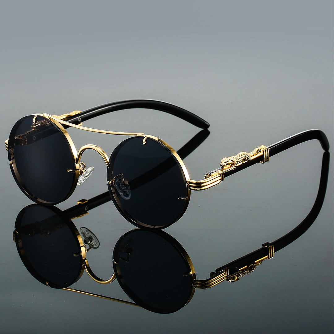 "Lunettes de soleil homme rétro ovales métalliques, protection UV, bleu foncé, élégantes et sophistiquées"