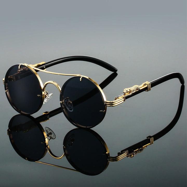 "Lunettes de soleil homme rétro ovales métalliques, protection UV, bleu foncé, élégantes et sophistiquées"