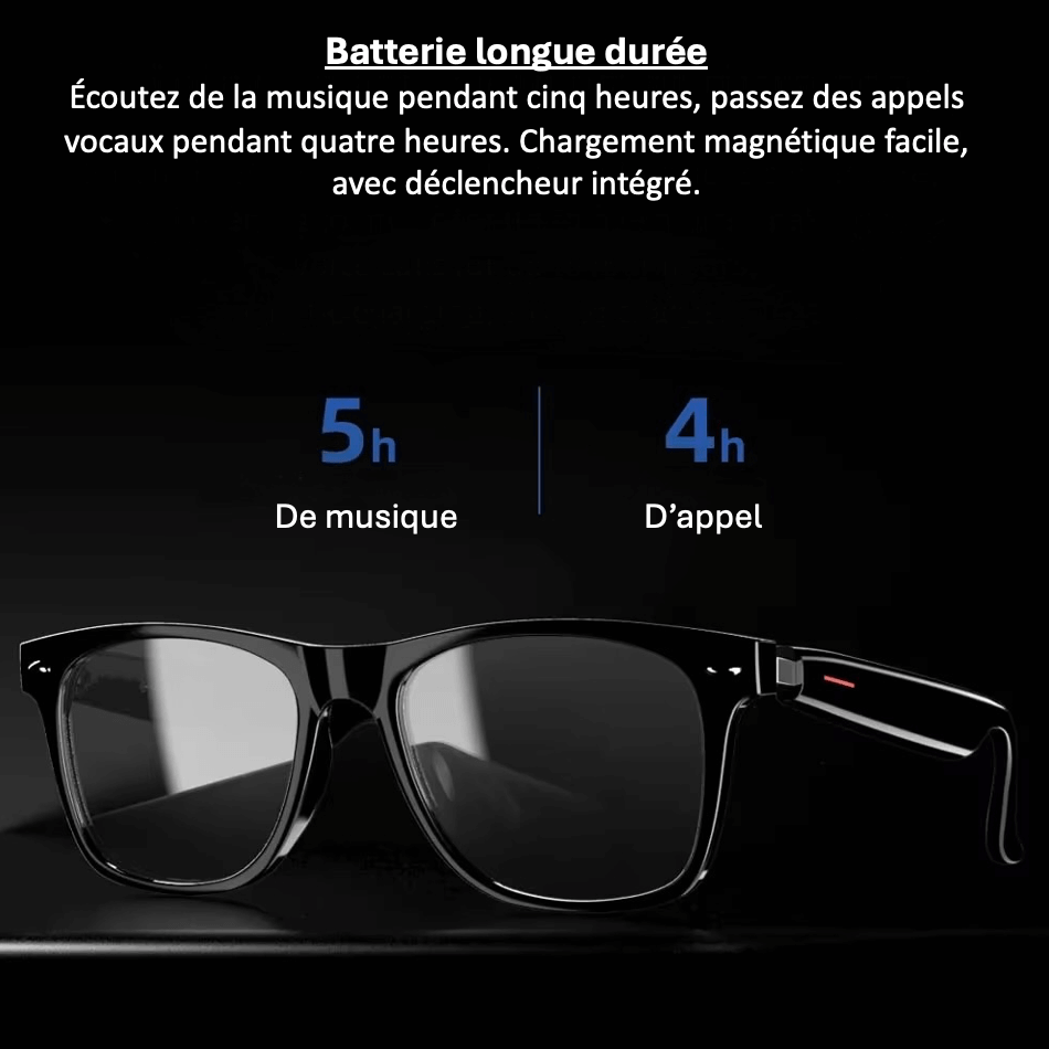 "Lunettes de soleil intelligentes avec caméra intégrée et Bluetooth, design moderne pour femmes, vue de face."