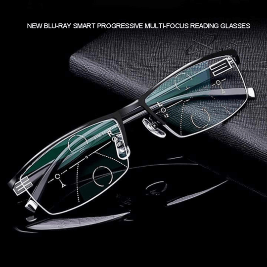 Lunettes multifocales intelligentes unisexes, confort visuel optimal et verres antireflet.