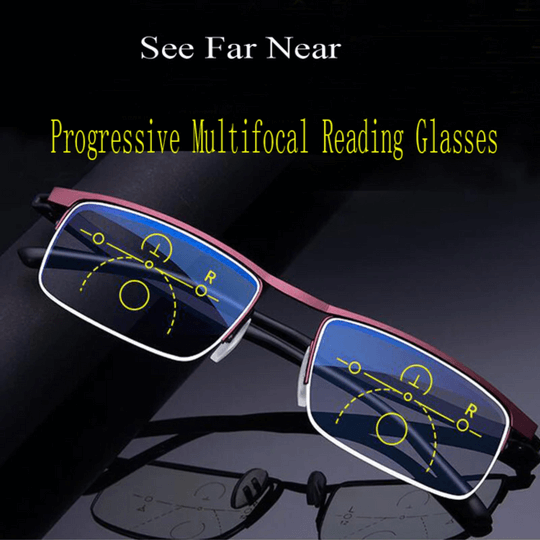 Paire de lunettes multifocales unisexes, vision nette pour lecture et conduite, filtre anti-lumière bleue.