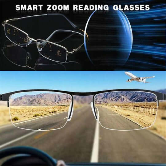 Monture élégante de lunettes multifocales intelligentes unisexe, confort et style pour vision quotidienne.