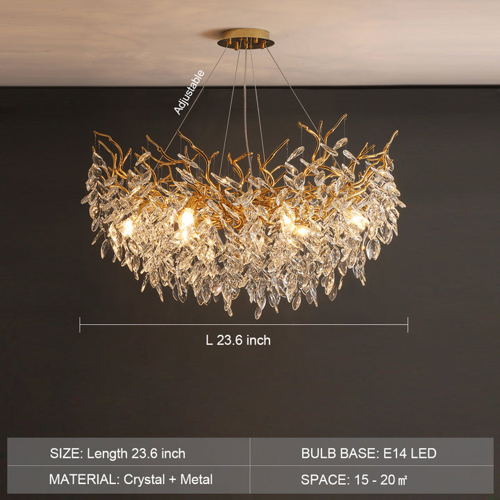 Lustre cristal français élégant, éclairage luxe salon. Design raffiné, cristaux scintillants.