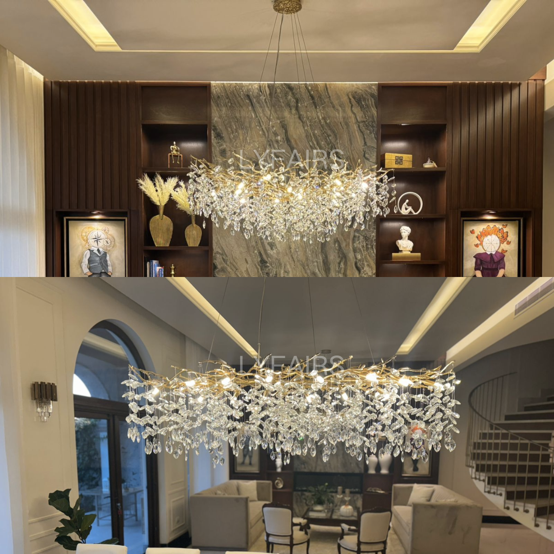 Lustre cristal français élégant, éclairage luxe salon. Design raffiné, cristaux scintillants.