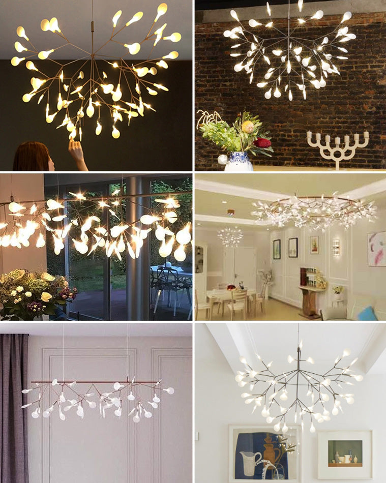 Lustre LED branches design naturel. Éclairage élégant et doux, idéal salon/salle à manger.