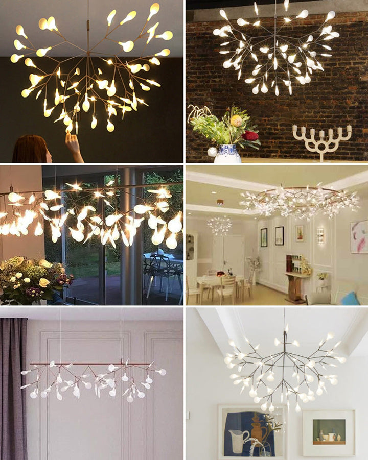 Lustre LED branches design naturel. Éclairage élégant et doux, idéal salon/salle à manger.