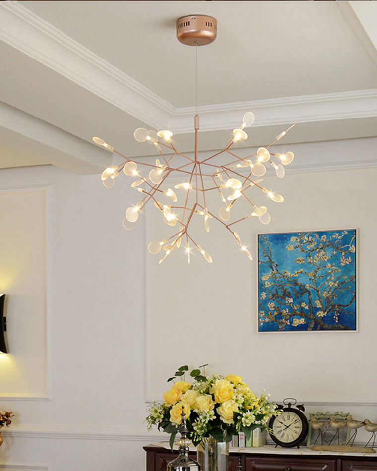 Lustre LED branches design naturel. Éclairage élégant et doux, idéal salon/salle à manger.