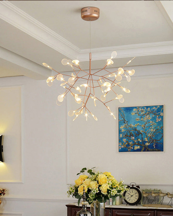 Lustre LED branches design naturel. Éclairage élégant et doux, idéal salon/salle à manger.