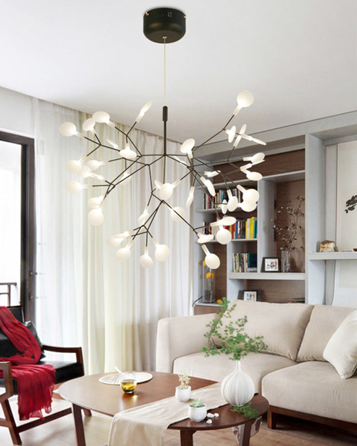 Lustre LED branches design naturel. Éclairage élégant et doux, idéal salon/salle à manger.