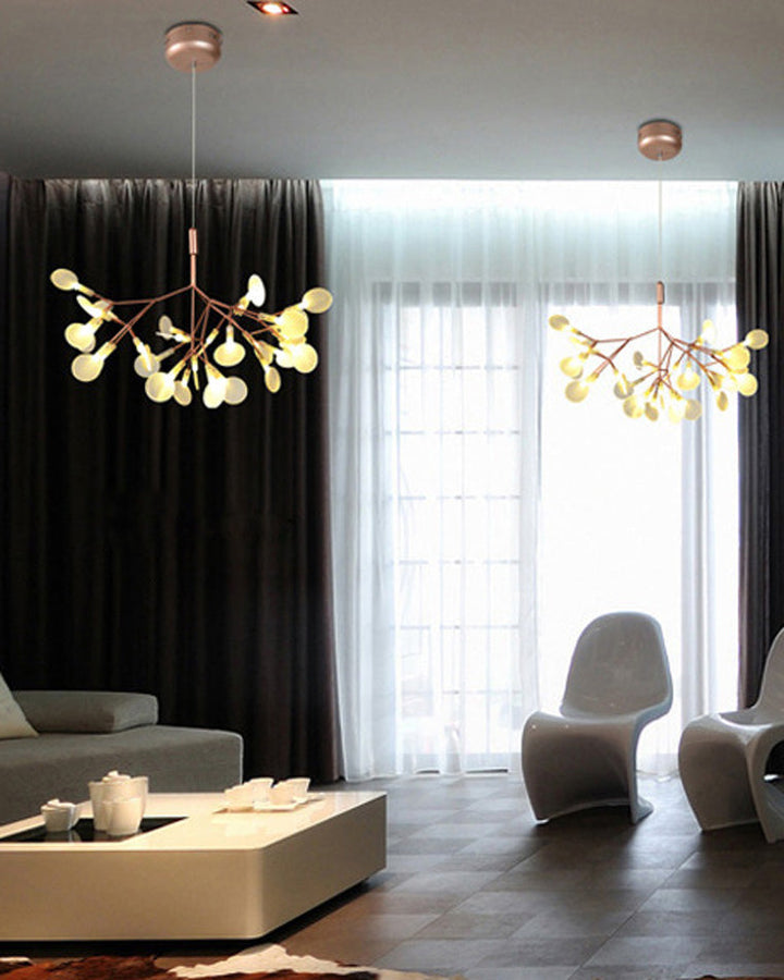 Lustre LED branches design naturel. Éclairage élégant et doux, idéal salon/salle à manger.