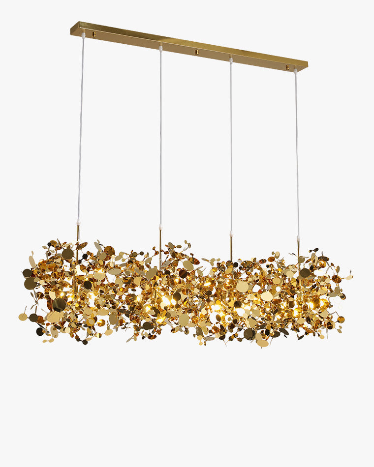 Lustre suspendu moderne, design nuage métallique argent/or. Luminaire élégant et aérien.