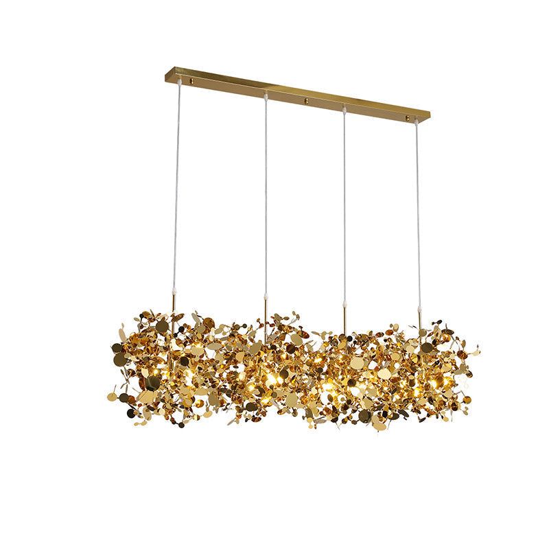 Lustre suspendu moderne, design nuage métallique argent/or. Luminaire élégant et aérien.