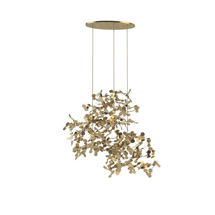 Lustre suspendu moderne, design nuage métallique argent/or. Luminaire élégant et aérien.