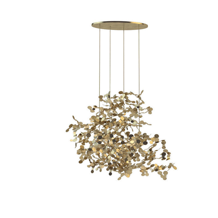 Lustre suspendu moderne, design nuage métallique argent/or. Luminaire élégant et aérien.