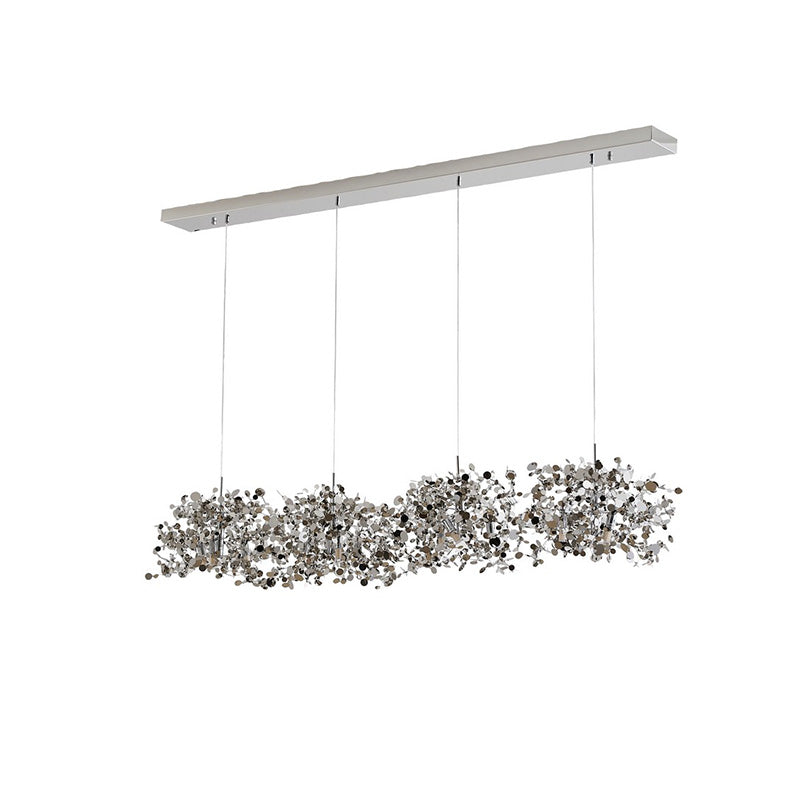 Lustre suspendu moderne, design nuage métallique argent/or. Luminaire élégant et aérien.