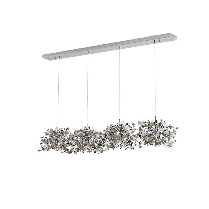 Lustre suspendu moderne, design nuage métallique argent/or. Luminaire élégant et aérien.