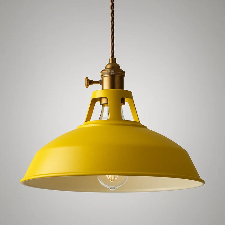 "Lustre suspendu rétro en métal robuste pour restaurant, design industriel, chaîne ajustable, plusieurs couleurs disponibles.