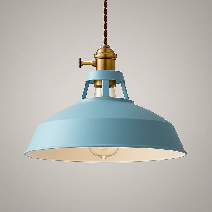 "Lustre suspendu rétro en métal robuste pour restaurant, design industriel, chaîne ajustable, plusieurs couleurs disponibles.