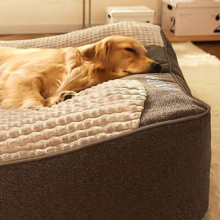 Grand coussin orthopédique luxe pour chien, mousse mémoire durable, idéal pour les grandes races et animaux.