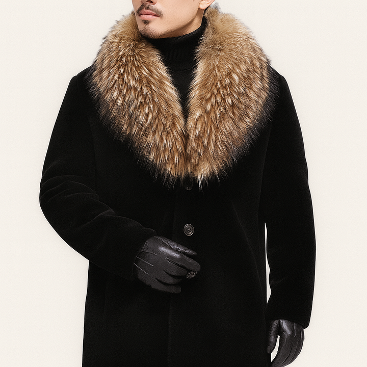 Fermeture éclair robuste et boutons discrets du manteau homme chaud, détails de qualité élégants.