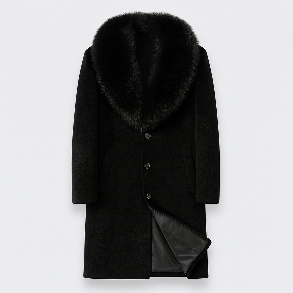 Détail du tissu épais et chaud du manteau d'hiver homme, idéal pour la protection contre le froid automne-hiver.