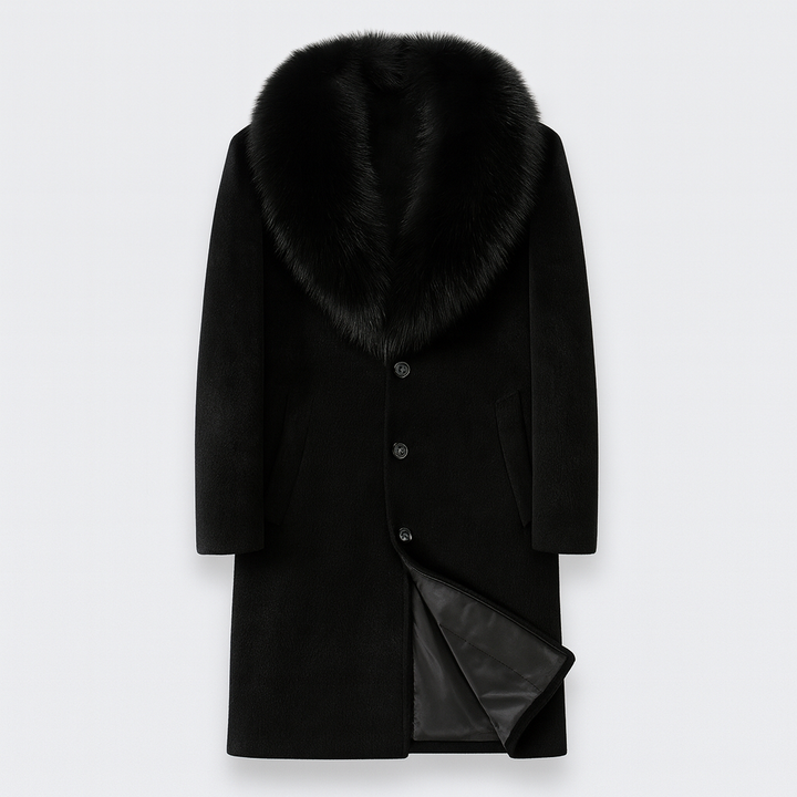Détail du tissu épais et chaud du manteau d'hiver homme, idéal pour la protection contre le froid automne-hiver.