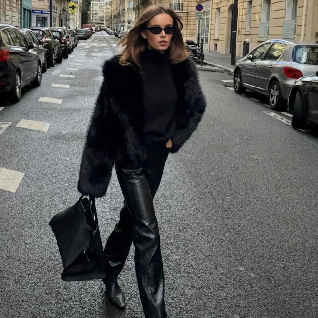 Manteau femme, fourrure synthétique éco-responsable.  Coupe élégante et chaude.  Luxe éthique.