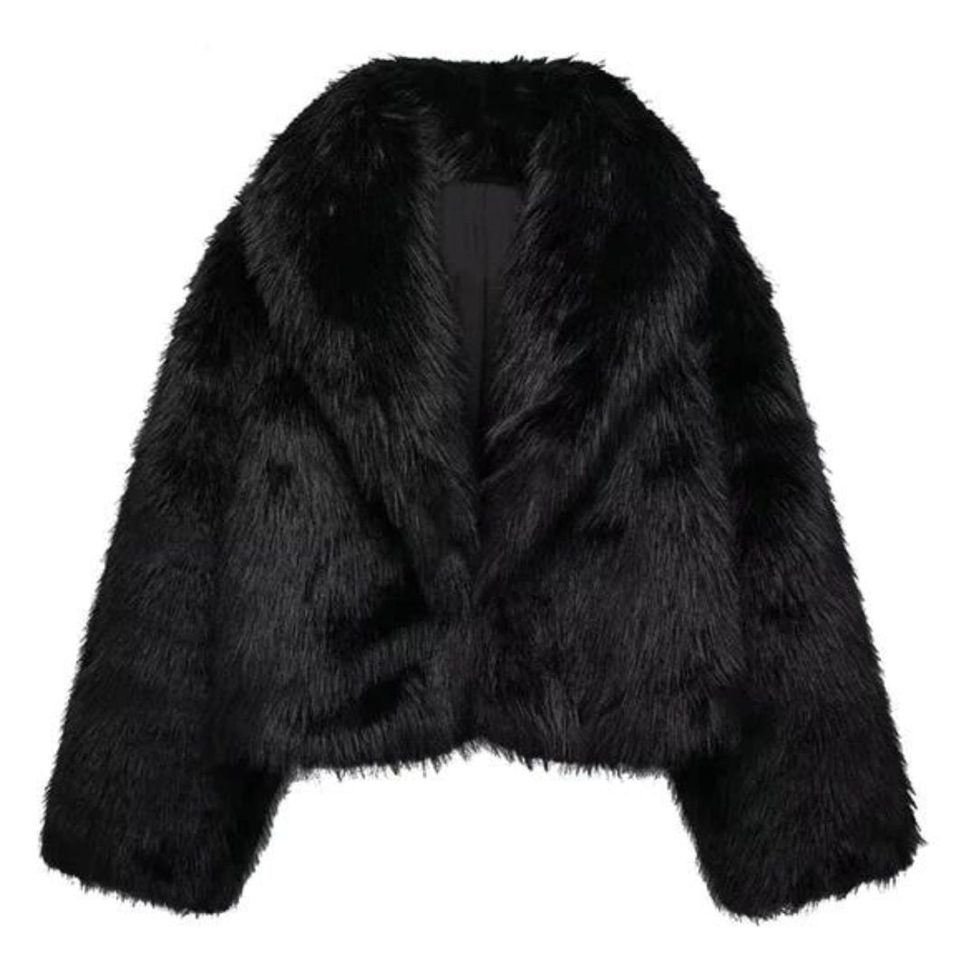 Manteau femme, fourrure synthétique éco-responsable.  Coupe élégante et chaude.  Luxe éthique.