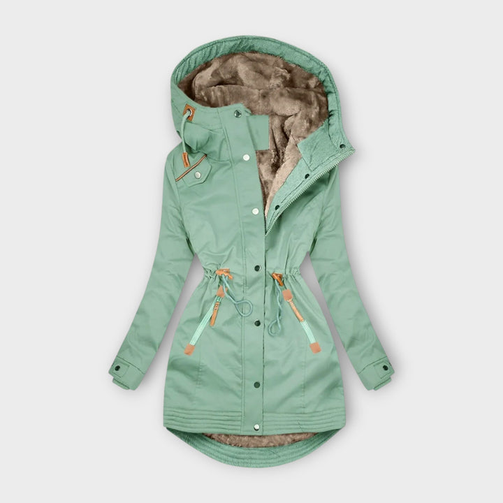 Manteau femme élégant à capuche, chaud et confortable, idéal pour l'hiver et la protection contre le froid.