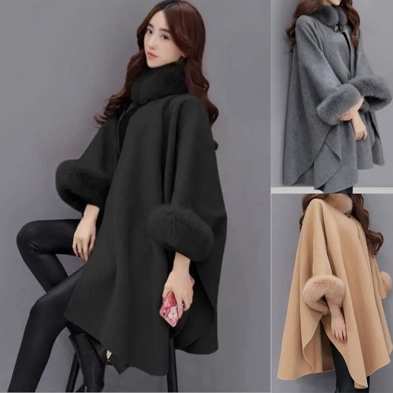 Manteau femme élégant gris avec col douillet, style hivernal chic et mode féminine raffinée.