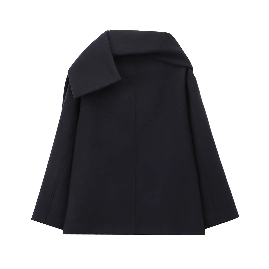 Manteau long femme chic avec col enveloppant, style français élégant, parfait pour la mode hiver.