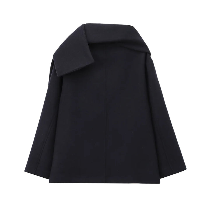 Manteau long femme chic avec col enveloppant, style français élégant, parfait pour la mode hiver.