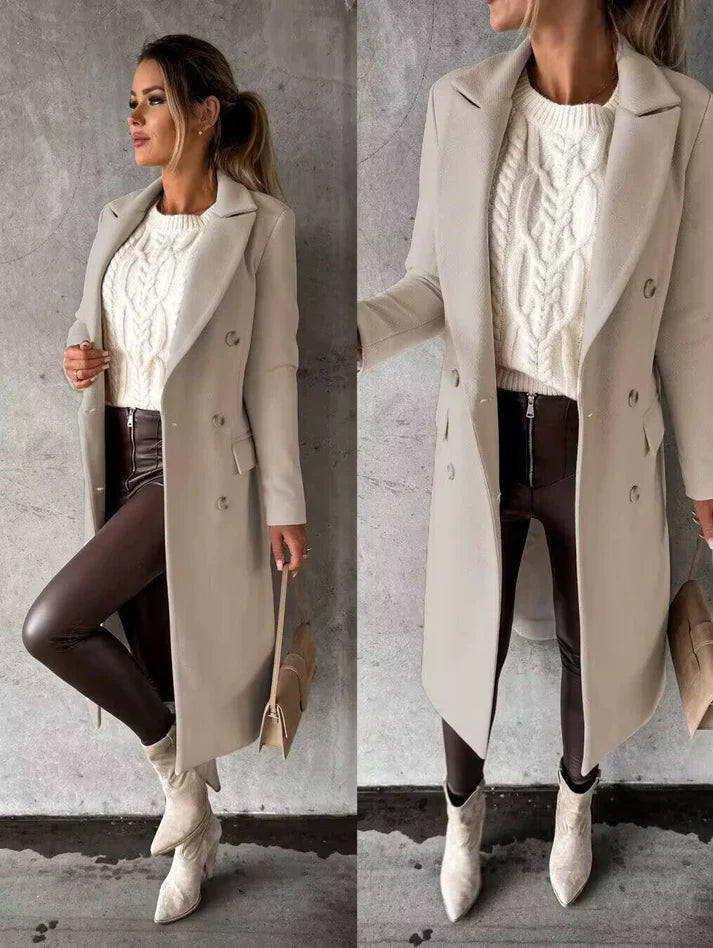 Manteau hiver femme élégant, couleur camel, avec col montant, idéal pour rester au chaud et stylée en ville.
