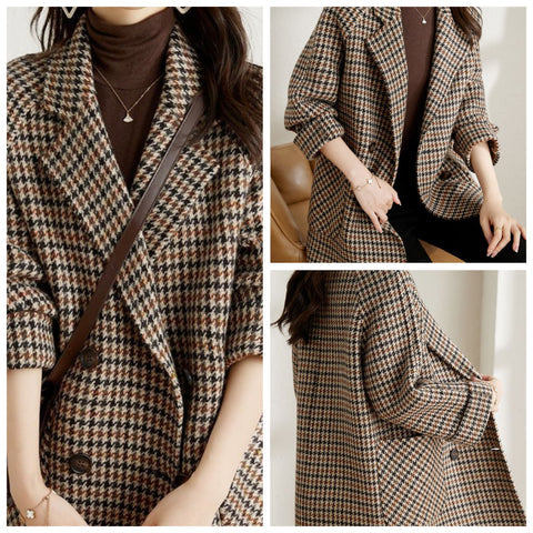 Classique manteau d'hiver long pour femme, coupe oversize à carreaux, offrant chaleur et élégance intemporelle.