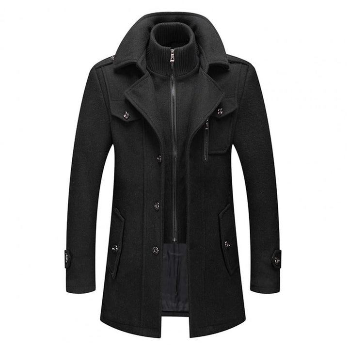 Manteau homme deux pièces élégant pour l'hiver, style polyvalent noir. Chaud et coupe-vent.