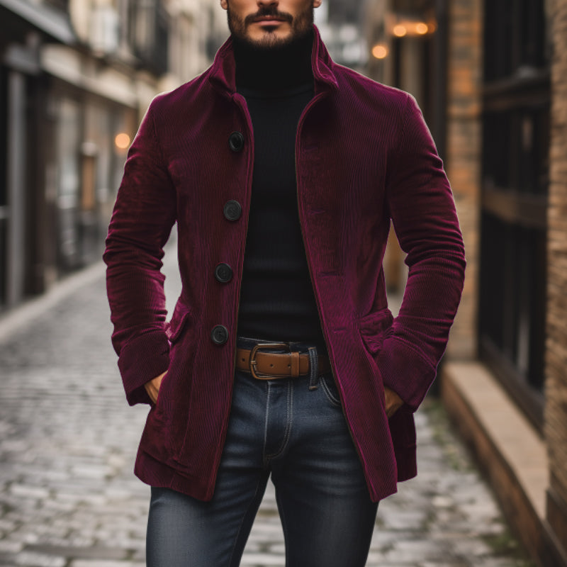 Veste manteau homme coupe slim, élégant et moderne, avec col montant, idéal pour les temps froids.