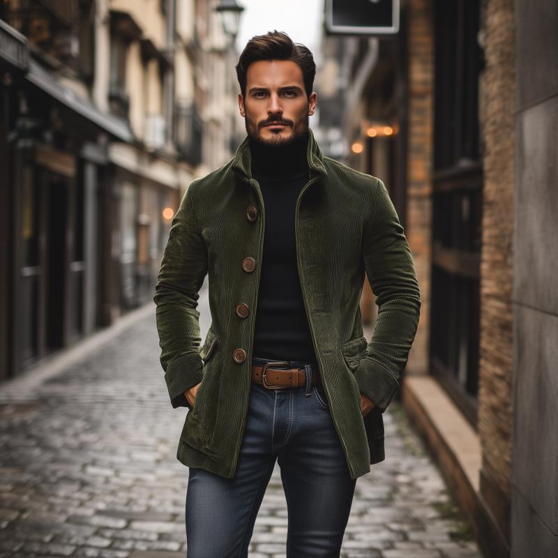 Manteau masculin tendance, coupe slim élégante, parfait pour un style contemporain d'hiver.