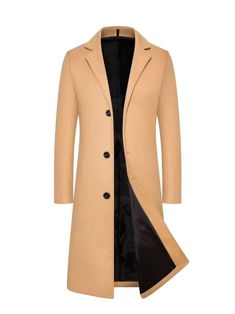 Manteau homme ajusté, disponible en noir, kaki ou gris. Vêtement long élégant, idéal pour l'hiver et l'automne.