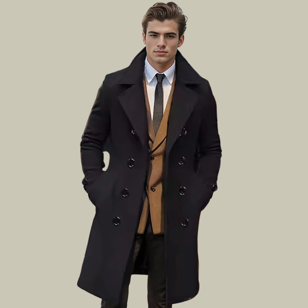 Manteau long élégant, coupe impeccable.  Style italien raffiné.  Parfait pour l'hiver.