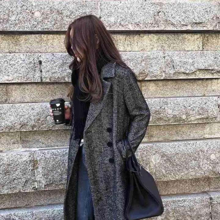 Manteau d'hiver long pour femmes avec motifs à carreaux, élégant, chaud et très confortable.