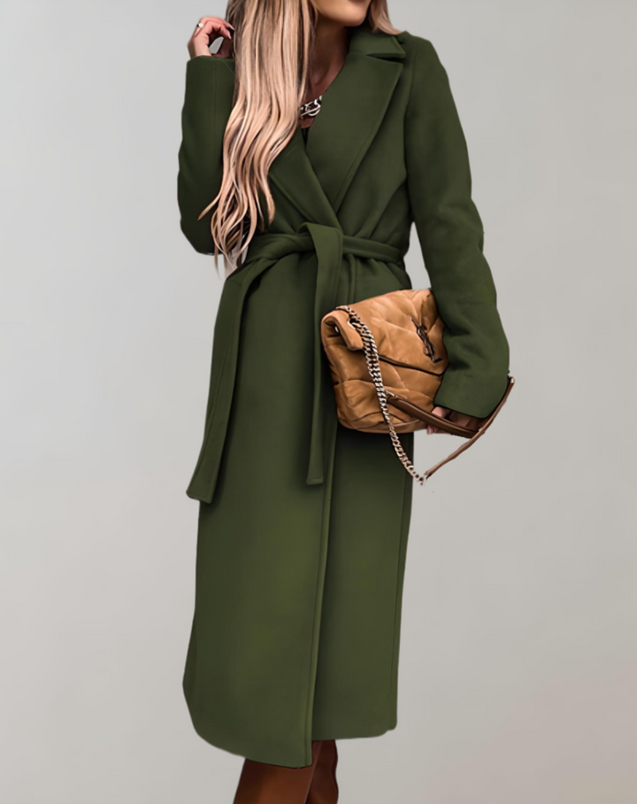 Manteau long femme chaud, idéal pour l'extérieur. Style mode ceinturé, élégant et polyvalent pour l'hiver.