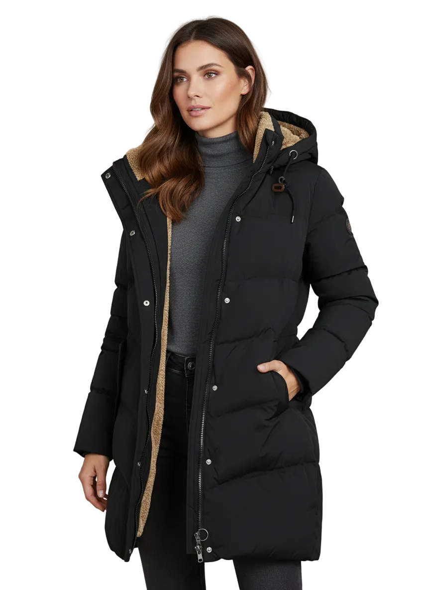 Manteau long hivernal femme élégant avec capuche, idéal pour rester au chaud et stylée en ville. Confortable et tendance.