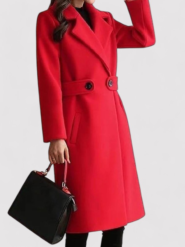 Manteau long femme hiver, disponible en kaki, brun, rouge. Style chic avec ceinture.