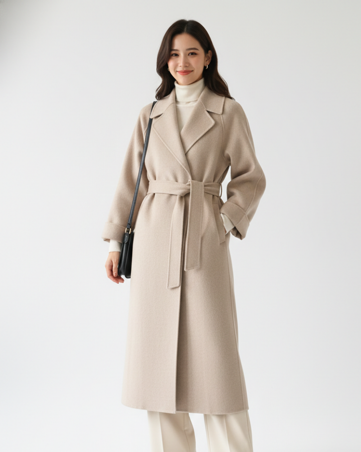 Manteau Talitha pour femme, long et raffiné, avec col revers. Un essentiel mode pour la garde-robe automne-hiver.